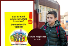 „Kleine Füße-sicherer Schulweg: zur Schule möglichst zu Fuß“ – gelbe Karte für Verstöße –