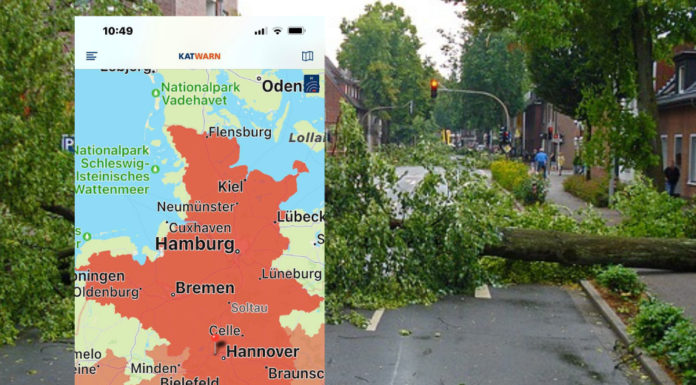 APP KATWARN warnt vor Unwetter mit orkanartigen Böen, auch für die Region Hannover