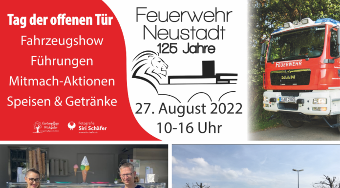 Es ist viel los bei der Ortsfeuerwehr Neustadt: 125-jähriges Jubiläum, Flohmarkt und Spendenübergabe
