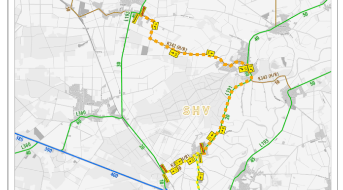 Vollsperrung der B 442 im Bereich der Überführung über die B 6 zwischen Neustadt und Himmelreich Kartenausschnitt Umleitungsstrecke. Quelle: Niedersächsische Landesbehörde für Straßenbau und Verkehr, Geschäftsbereich Nienburg