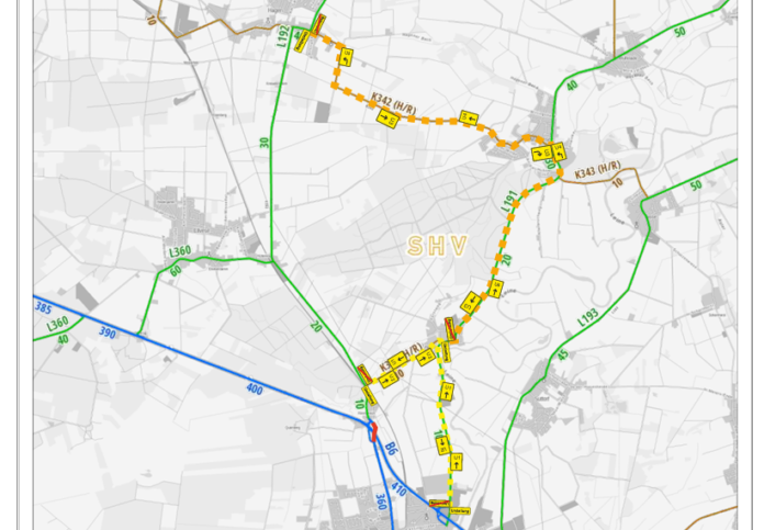 Kartenausschnitt Umleitungsstrecke. Quelle: Niedersächsische Landesbehörde für Straßenbau und Verkehr, Geschäftsbereich Nienburg