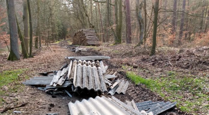 Das ist wirklich ein dickes Ei zu Ostern – Unbekannte lagerten mehrere Kubikmeter Asbest-Platten in Feldmark ab Das ist wirklich ein dickes Ei zu Ostern: Asbest Ablagerung. Foto: Polizei Neustadt a. Rbge.