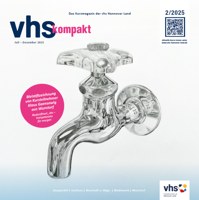 Die aktuelle Ausgabe des Programmhefts "vhs kompakt" ziert eine Bleistiftzeichnung des Kursteilnehmers Klaus Gaensewig aus Wunstorf. Mit diesem Bild hat er den letzten Kreativwettbewerb gewonnen. Sein Bild wurde von einer mehrköpfigen Jury ausgewählt. Der Kreativwettbewerb für Zukunftsorte lädt zur Teilnahme ein. Gestalten und gewinnen bei der vhs Hannover Land