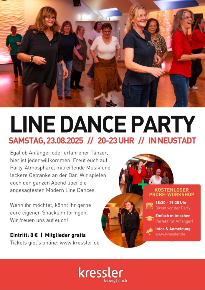Die Möglichkeit, Line Dance auszuprobieren und Spaß an der Bewegung zu erleben, wird am 23. August 2025 geboten