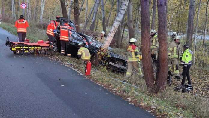 Verkehrsunfall auf Moorstraße: Fahrer nach Baum-Crash schwer verletzt. Feuerwehr und Rettungsdienst am Sonntagmorgen im Einsatz