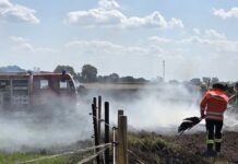 Brand bei Vesbeck: Rundballenpresse in Vollbrand Brand bei Vesbeck am Samstagnachmittag: Feuerwehr und Landwirte löschen eine Rundballenpresse, schützen die Pferdekoppel und Tiere bleiben unverletzt